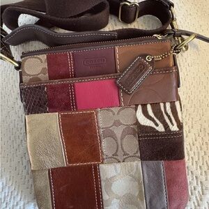 Coach Patchwork Crossbody Bag - Brown and Red